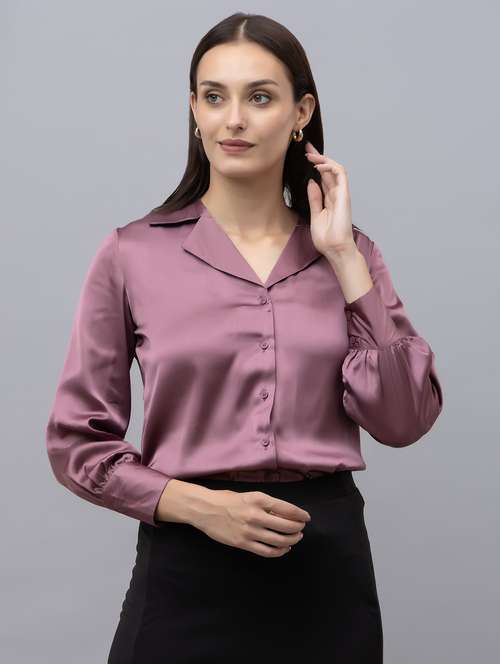women purple satin regular shirt - 21529982 - Standard Image - 0