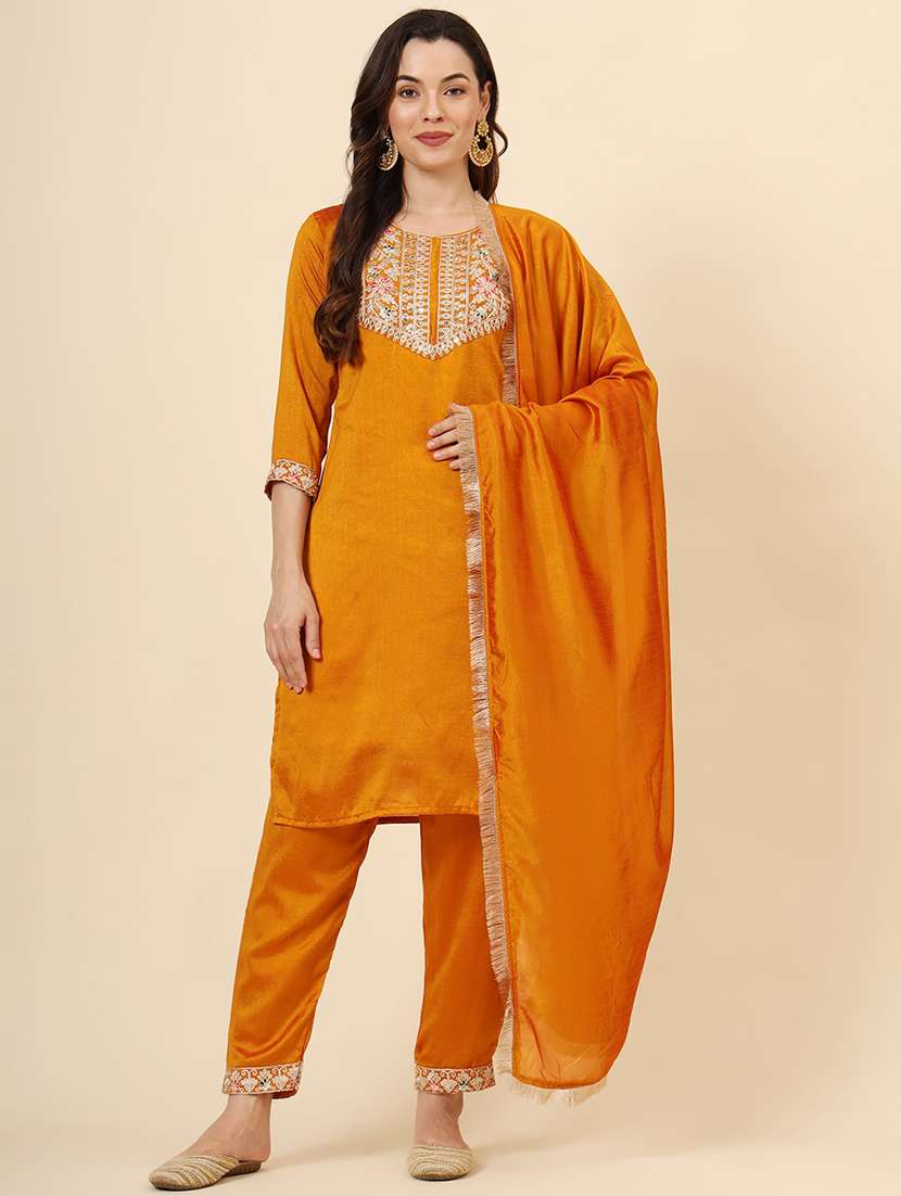 women round neck kurta pant set with dupatta - 21530066 - Zoom Image - 0