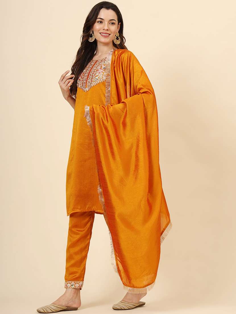women round neck kurta pant set with dupatta - 21530066 - Standard Image - 3