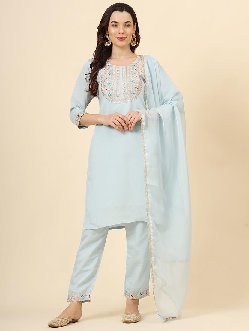 women round neck kurta pant set with dupatta - 21530080 - Zoom Image - 0