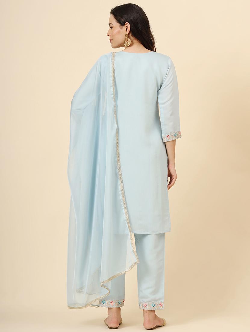 women round neck kurta pant set with dupatta - 21530080 - Standard Image - 3