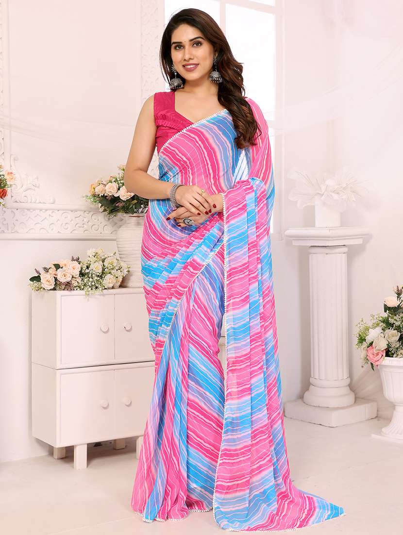 women leheriya printed saree with blouse