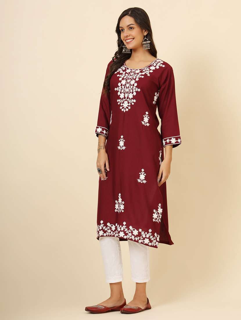 women three quarter sleeves chikankari kurta - 21530231 -  Standard Image - 3