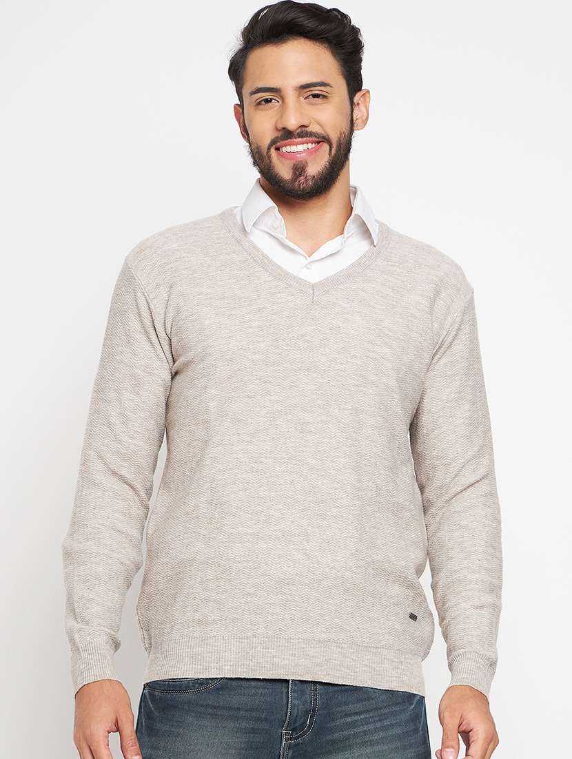 men solid v neck pullover