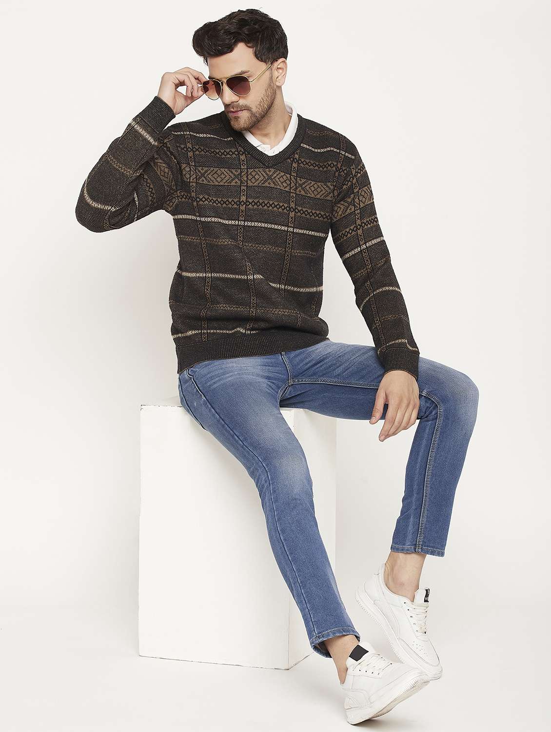 men self design long sleeve pullover sweater - 21530294 -  Standard Image - 3