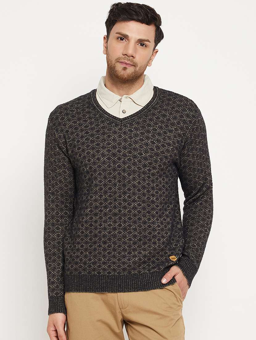 men self design long sleeve pullover sweater