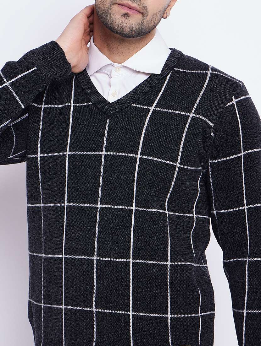 men checkered long sleeve pullover sweater - 21530310 -  Standard Image - 3