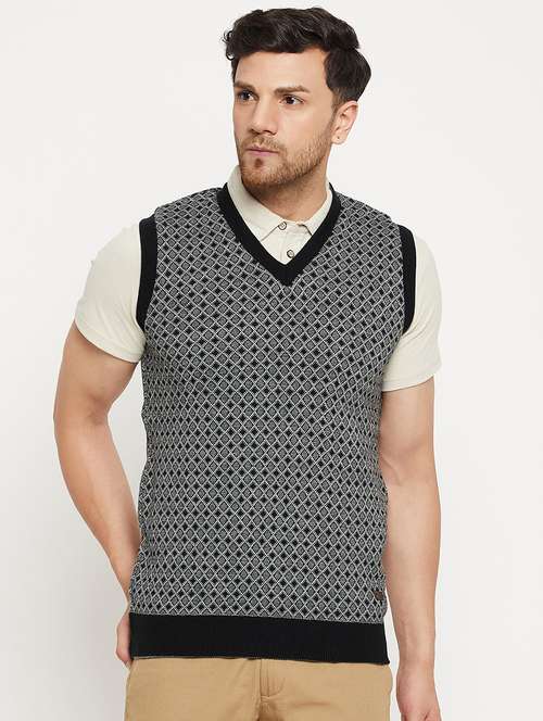 men self design sleeveless pullover sweater - 21530333 -  Standard Image - 0