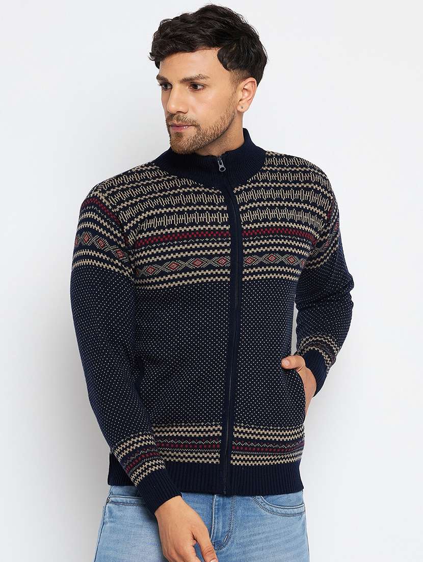 men self design long sleeve cardigan sweater