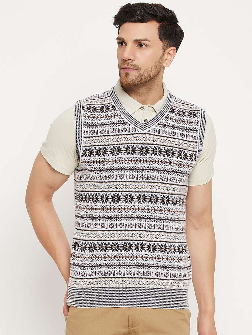 men self design sleeveless pullover sweater