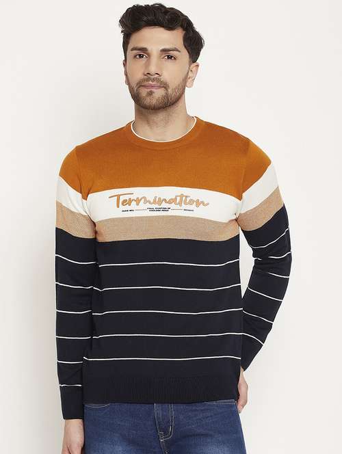 men striped long sleeve pullover sweater