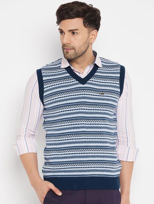 men self design sleeveless pullover sweater - 21530442 - Standard Image - 0