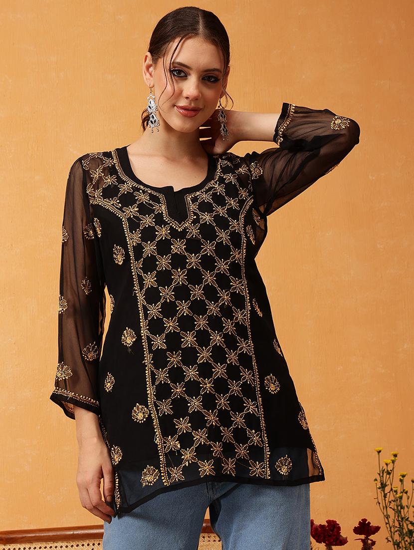 women black chikankari straight kurti