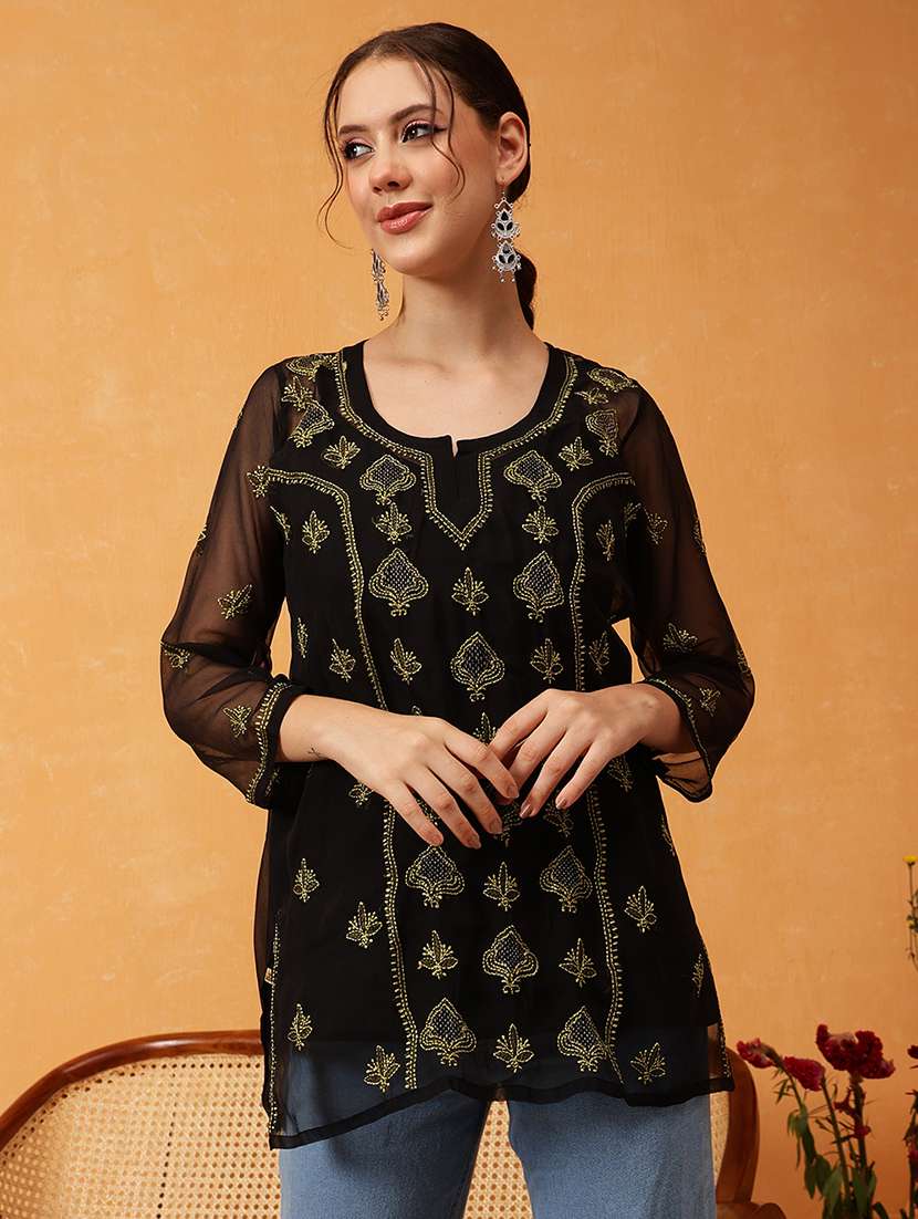 women black chikankari straight kurti