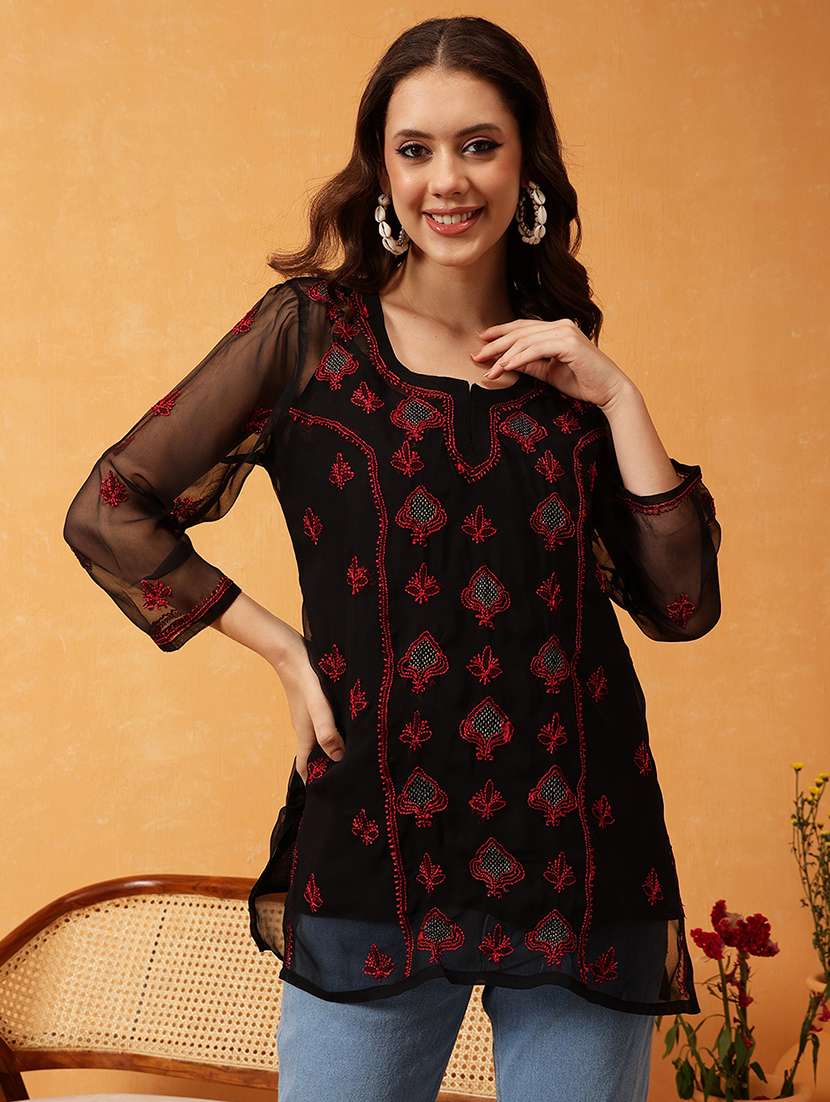 women black chikankari straight kurti