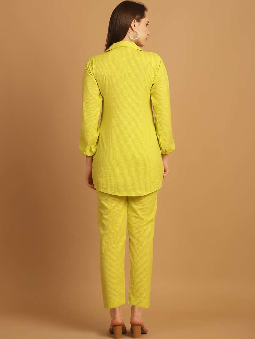 women lime solid shirt and trouser co-ord set - 21531118 -  Standard Image - 3