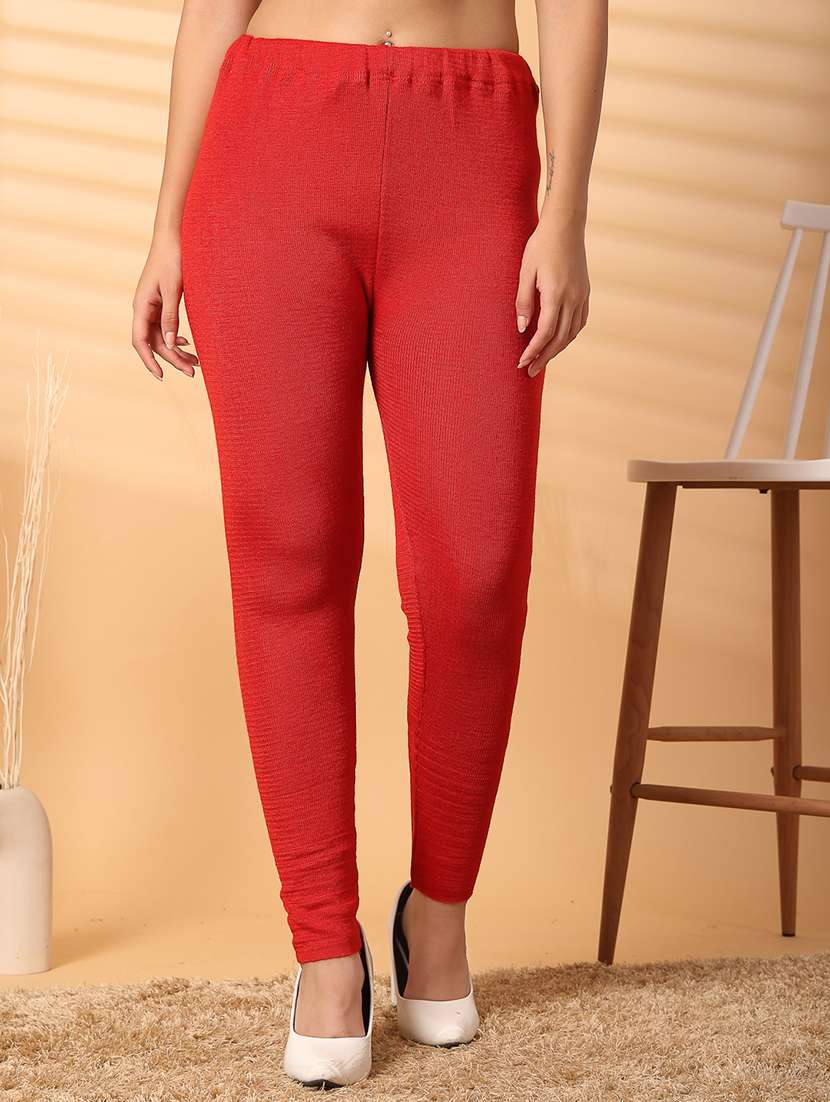 women red wool leggings