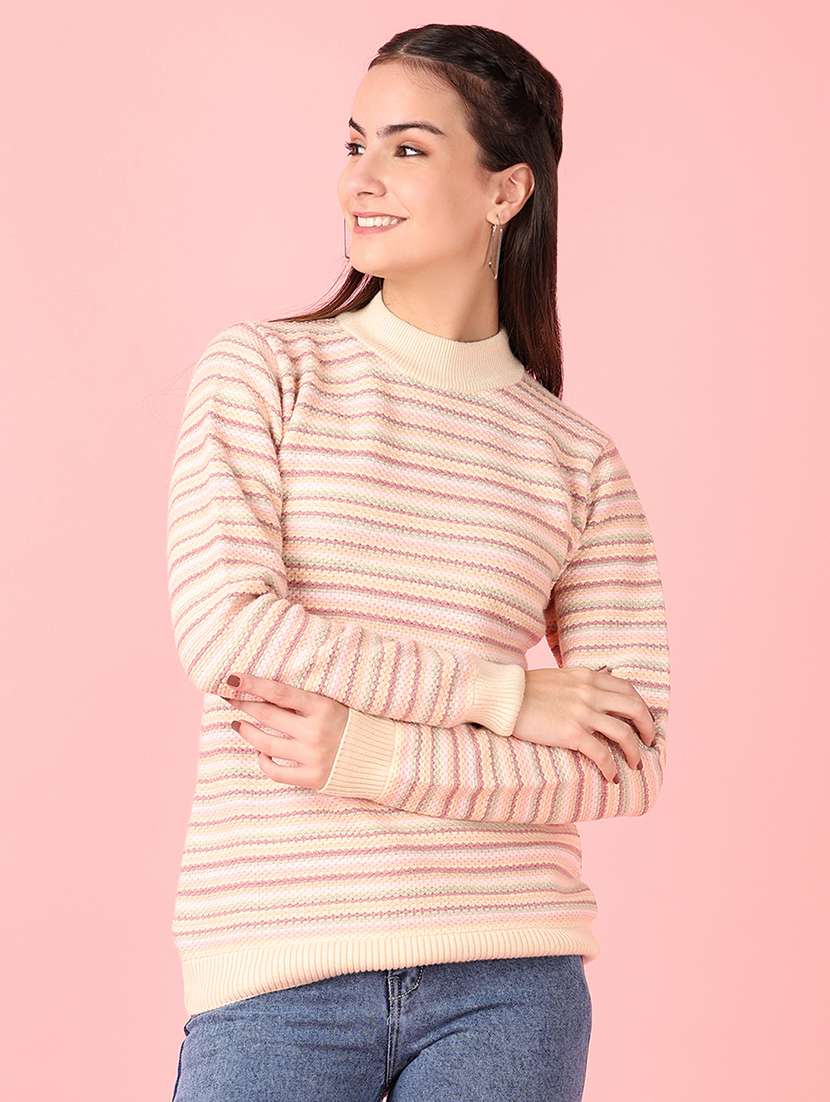 women striped long sleeve pullover