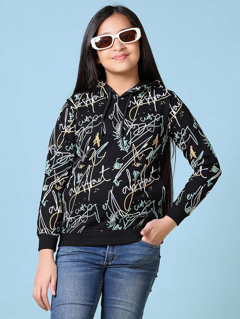 girls all over print hooded neck sweatshirts