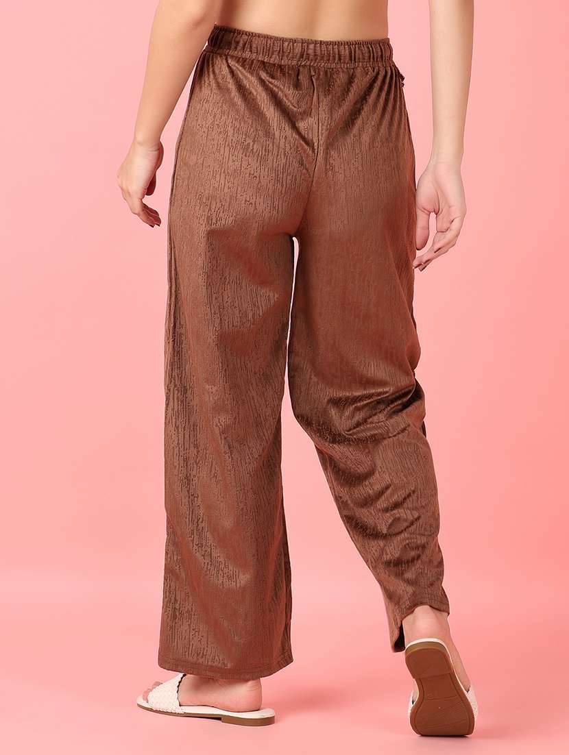 women brown solid palazzo - 21531439 -  Standard Image - 3