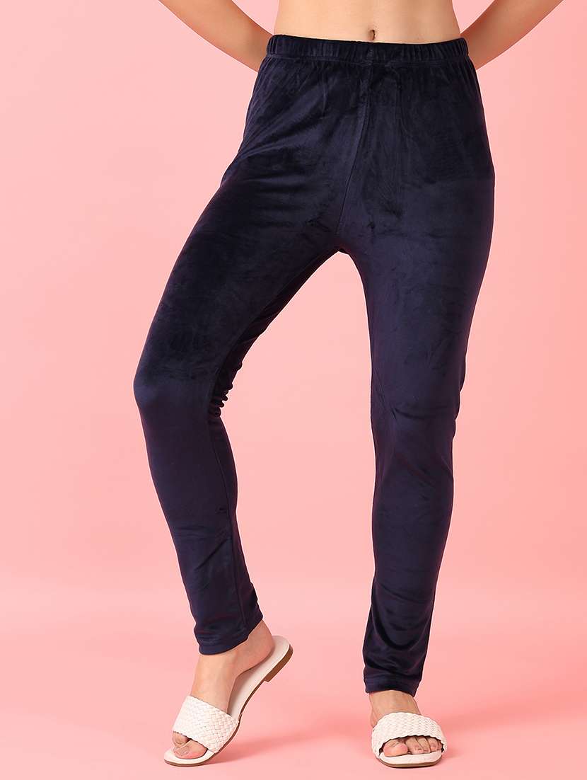 navy blue solid woolen legging