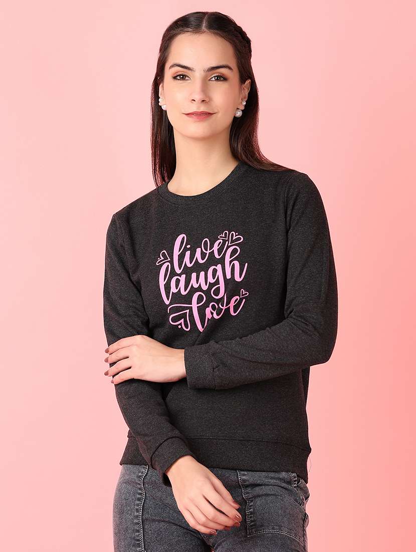 women front print long sleeve sweatshirt