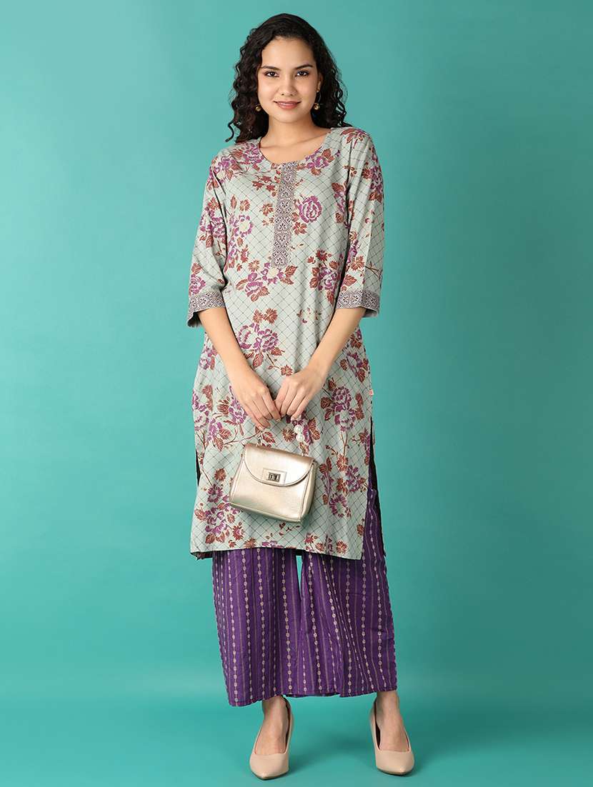 women three quarter sleeve straight kurta - 21531459 -  Standard Image - 3