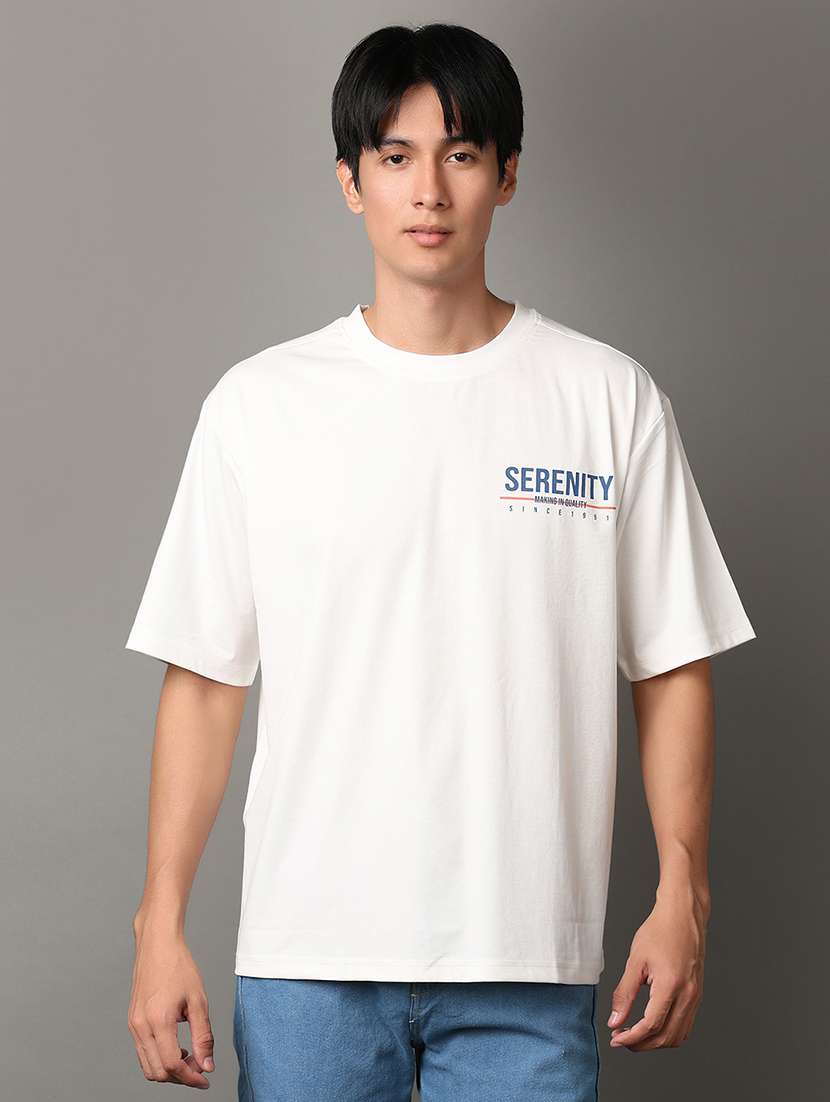 off white cotton front print tshirt