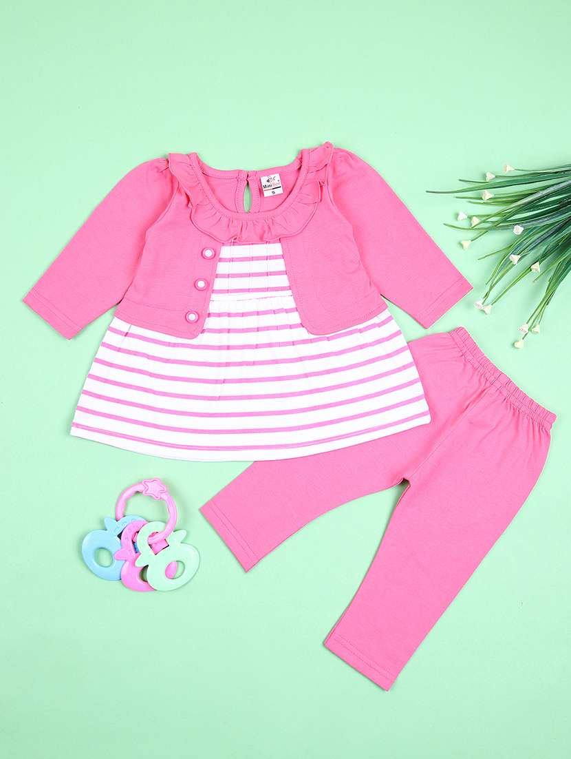 girls stripes round neck full length sets