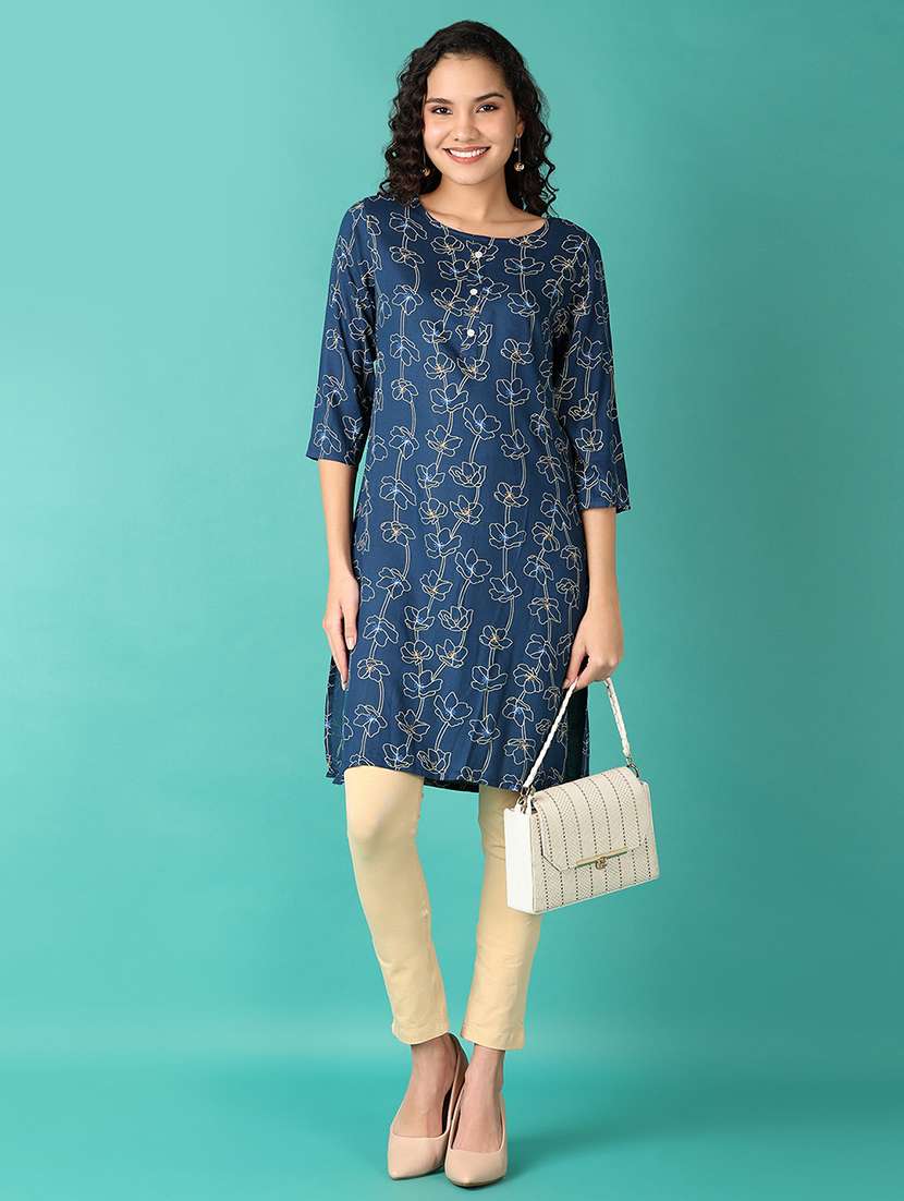 women three quarter sleeve straight kurta - 21531589 -  Standard Image - 3