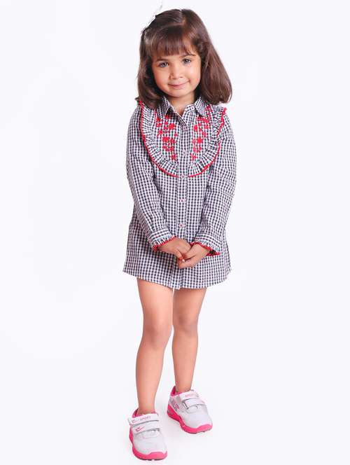 girls black embroidered shirt dress - 21531685 - Standard Image - 0