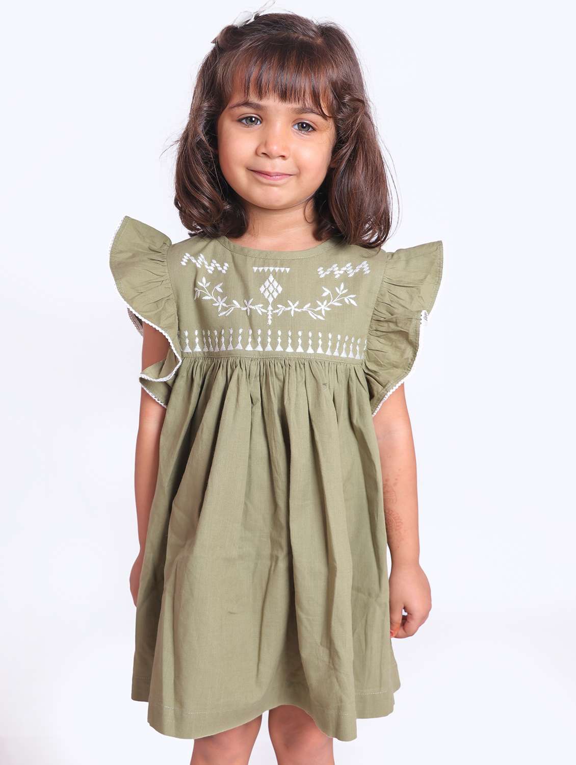 girls green embroidered fit & flare dress - 21531686 -  Zoom Image - 0