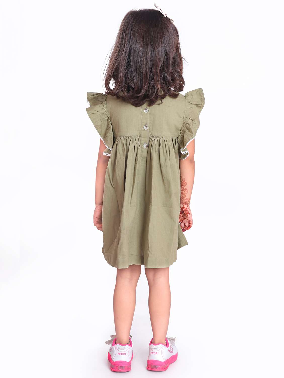 girls green embroidered fit & flare dress - 21531686 - Standard Image - 3