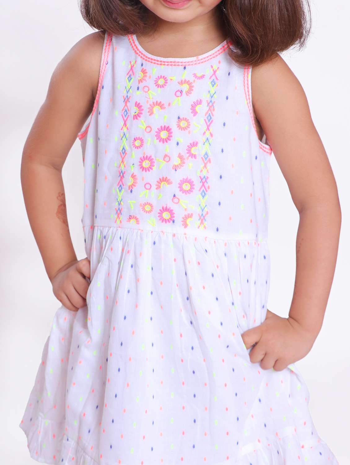 girls white embroidered fit & flare dress - 21531695 -  Standard Image - 3