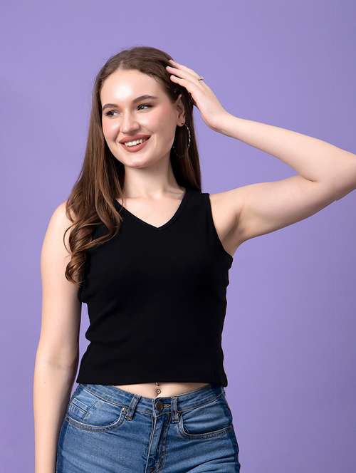 women solid sleeveless crop top - 21531755 -  Standard Image - 0