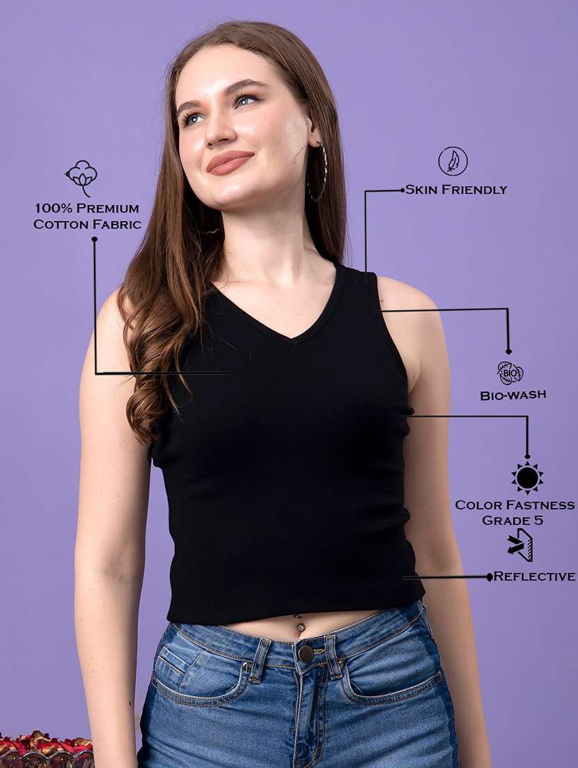 women solid sleeveless crop top - 21531755 - Standard Image - 3