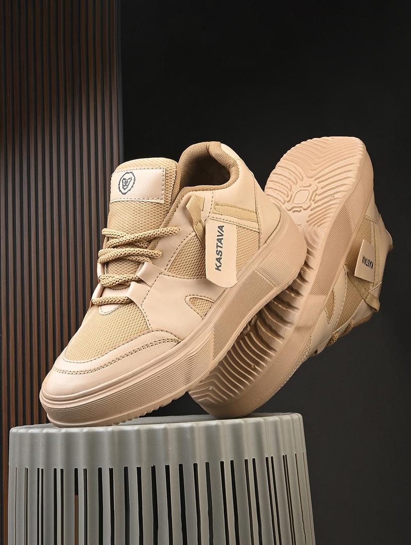 men beige lace up casual shoes