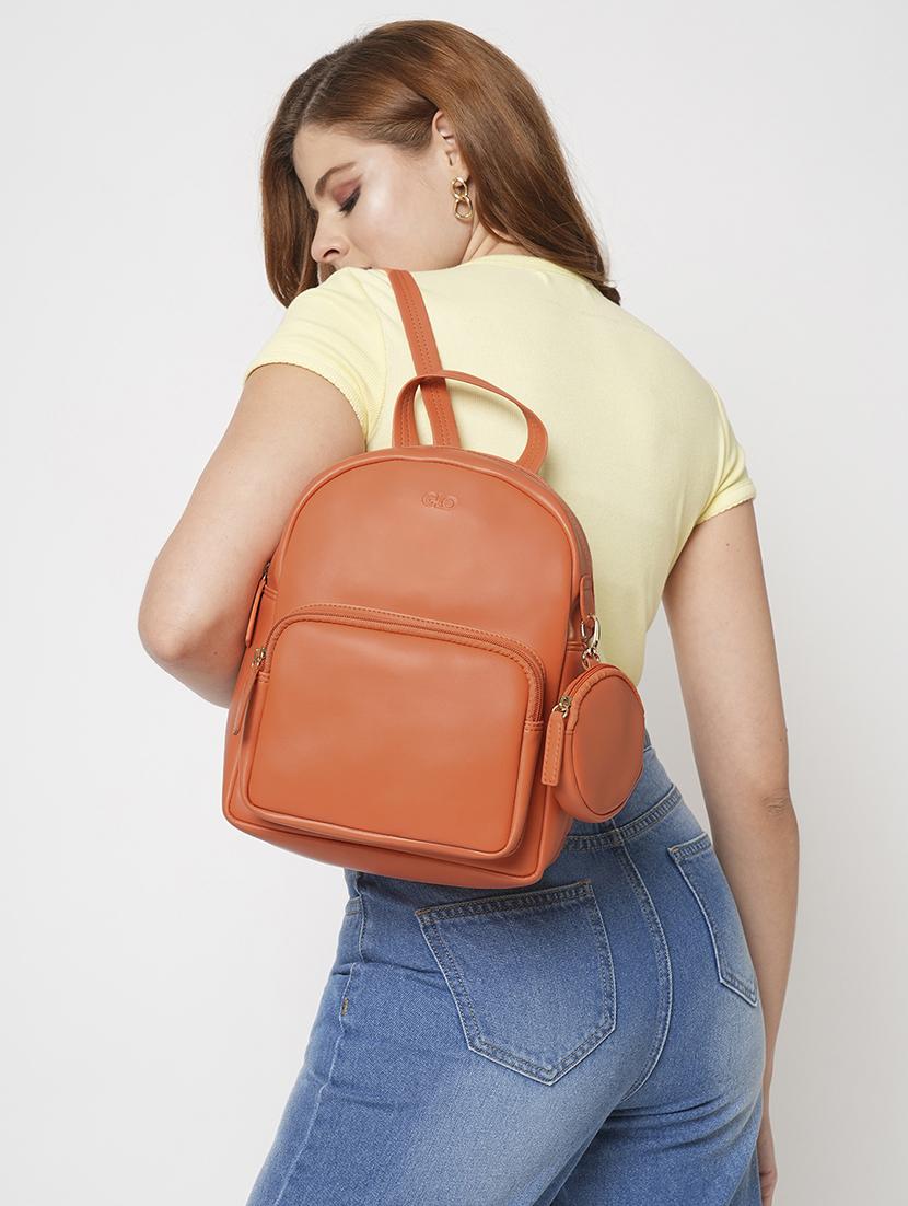 globus women coral vegan leather ergonomic strap small backpack with pouch - 21531771 - Standard Image - 5