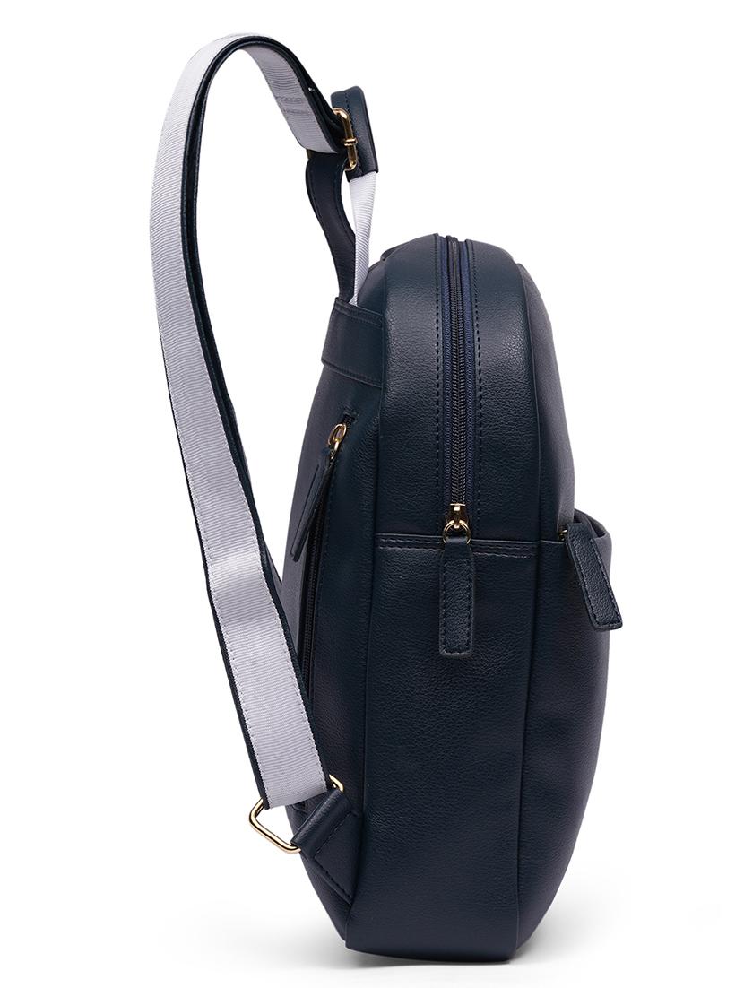 globus women navy blue vegan leather textured medium backpack with up to 13 inch laptop size - 21531773 - Standard Image - 3