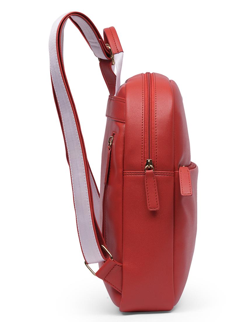 globus women red vegan leather textured medium backpack with up to 13 inch laptop size - 21531774 - Standard Image - 3