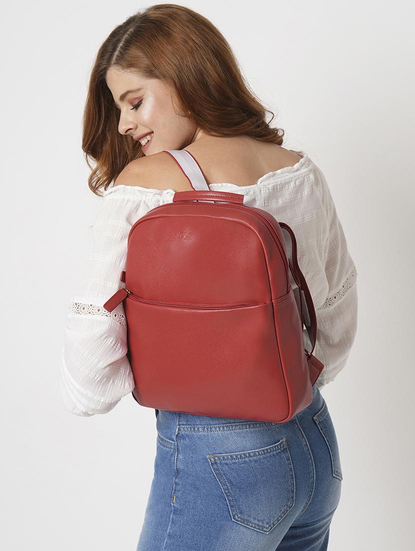globus women red vegan leather textured medium backpack with up to 13 inch laptop size - 21531774 - Standard Image - 5