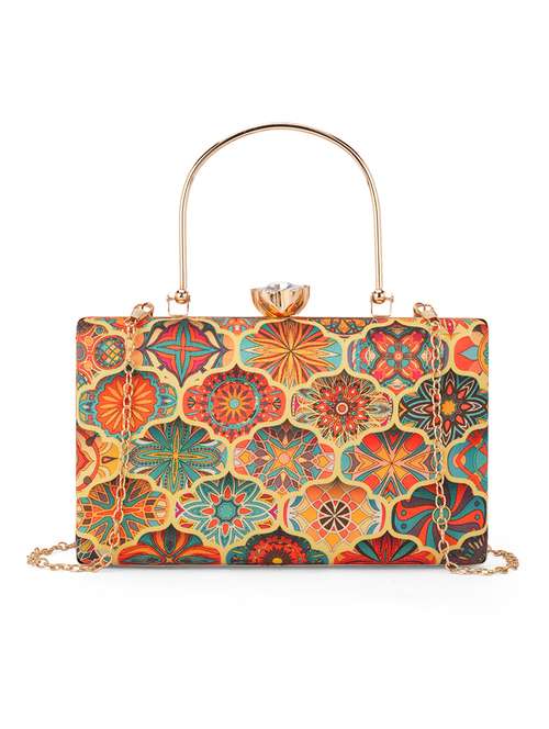 yellow fabric box clutch