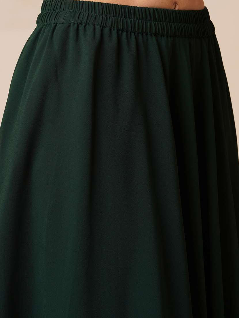 globus women green bandhani printed embroidered one shoulder tunic & georgette elasticated floor length skirt fusion co-ord set - 21531804 - Standard Image - 5