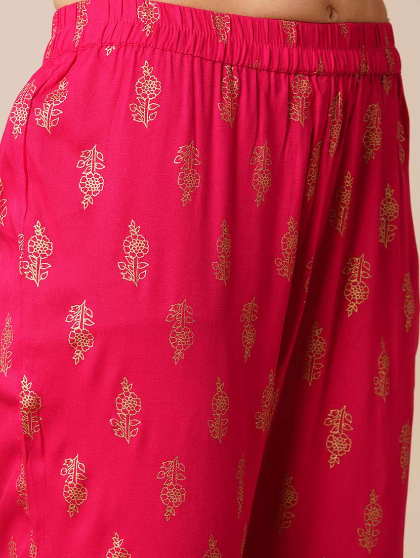 globus women pink v-neck floral printed gotta lace angrakha anarkali kurta with elasticated pants festive set - 21531819 -  Standard Image - 5
