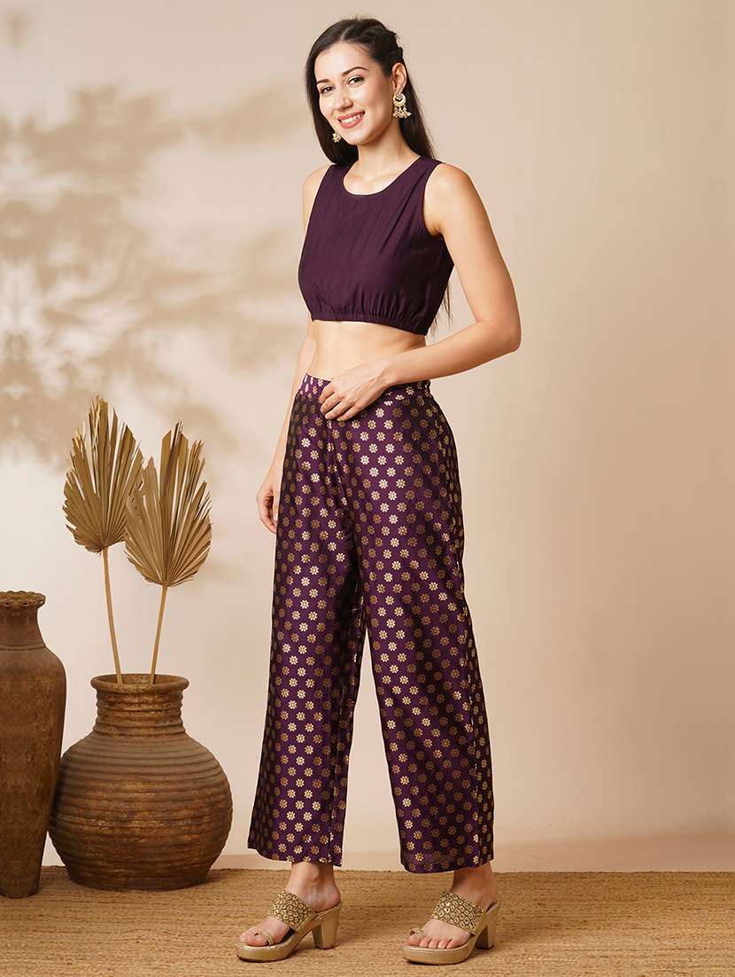 women purple boat neck poncho top & ankle length mid-rise pants fusion co-ord set  - 21531865 -  Standard Image - 3