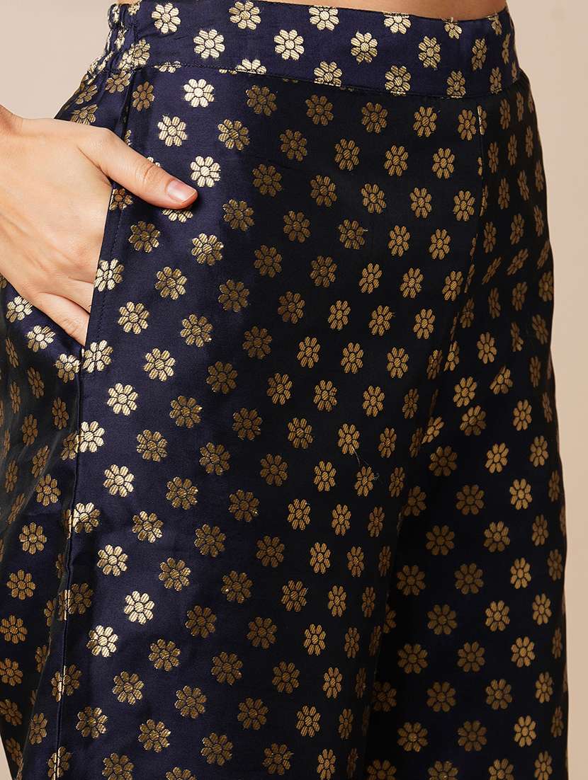 globus women blue woven design boat neck flared sleeves poncho top & ankle length mid-rise pants fusion co-ord set - 21531866 -  Standard Image - 5