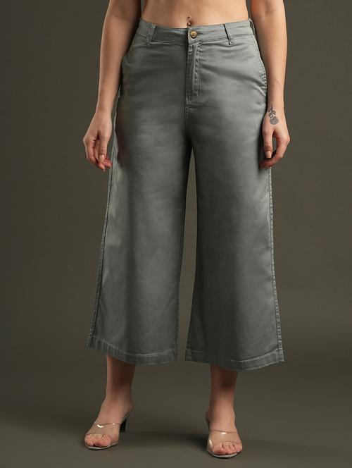 globus women aqua satin stretchable mid-rise relaxed fit flat front cropped wide leg formal trousers - 21531877 -  Standard Image - 0