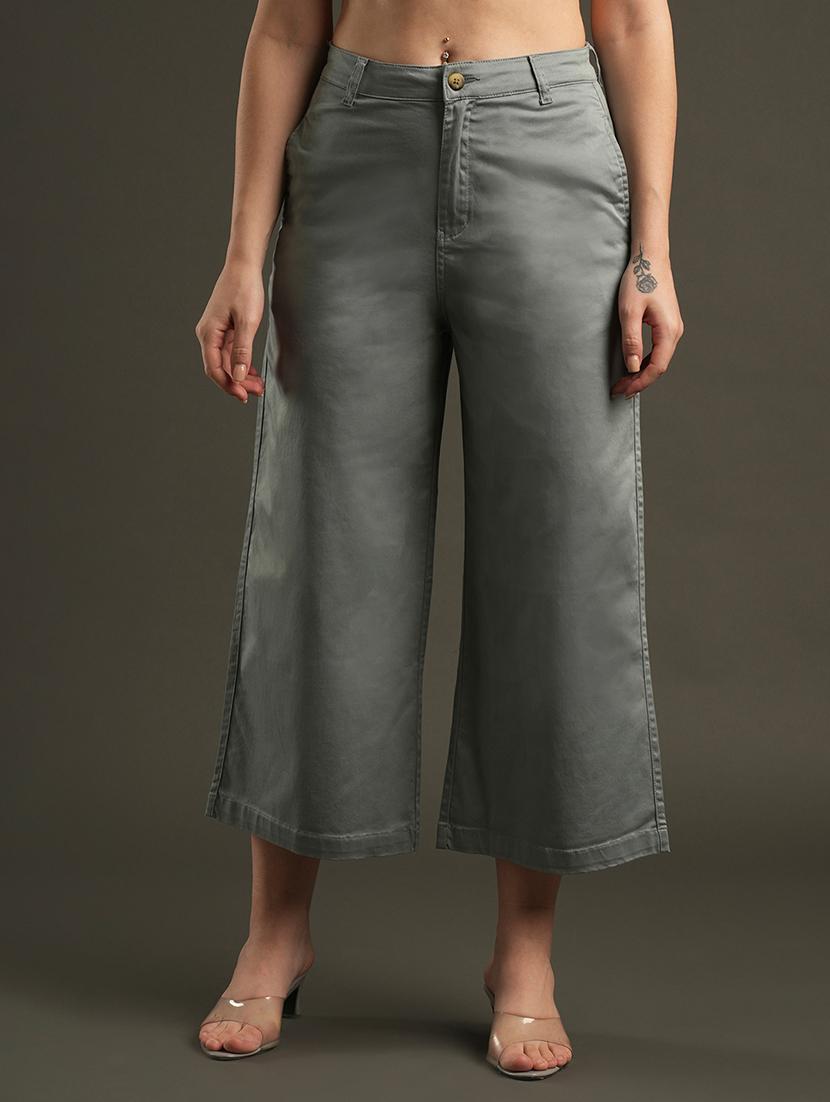 globus women aqua satin stretchable mid-rise relaxed fit flat front cropped wide leg formal trousers - 21531877 -  Zoom Image - 0
