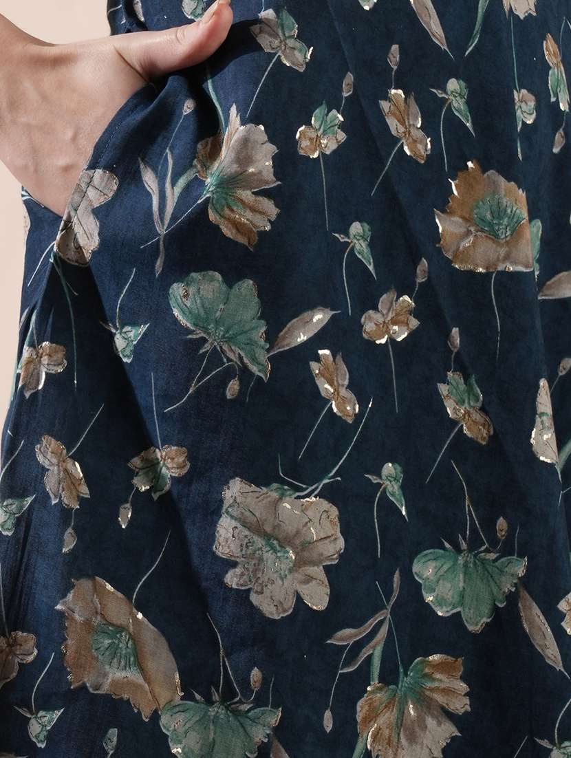 globus women blue one shoulder gotta lace detail silver highlight floral print asymmetric hem a-line kurta & pants fusion set - 21531886 -  Standard Image - 5