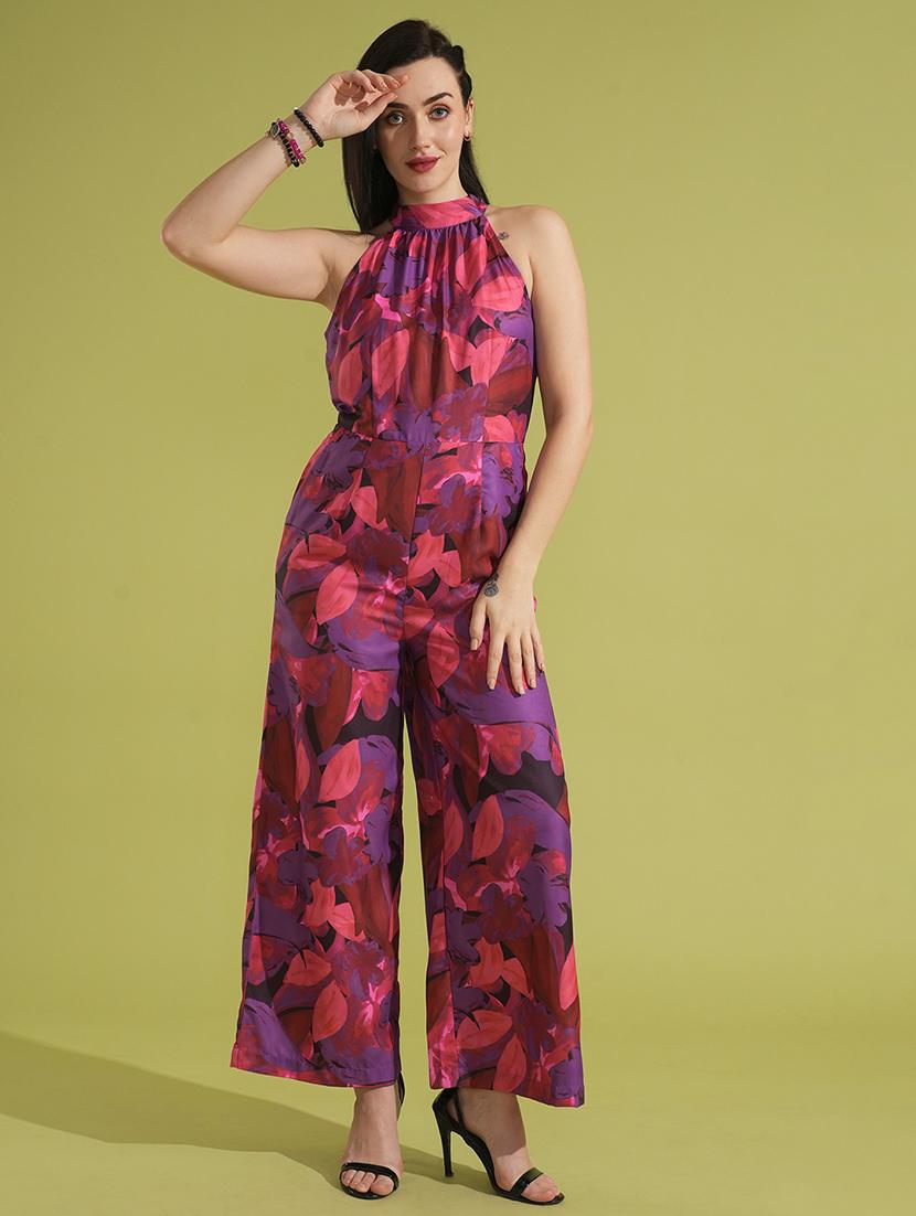 globus women multi floral printed tie-up halter neck party jumpsuit - 21531924 -  Zoom Image - 0